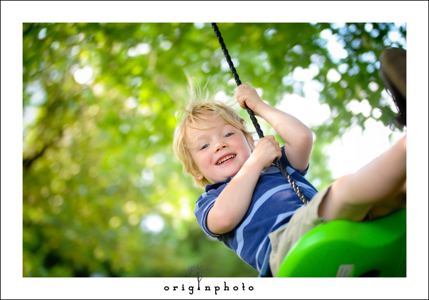 boy swinging from tree
