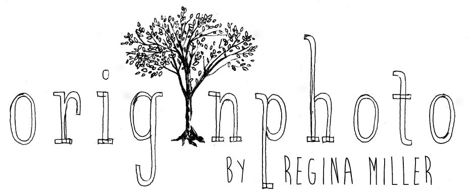 Philadelphia newborn photographer logo with a tree and the words Origin Photo by Regina Miller